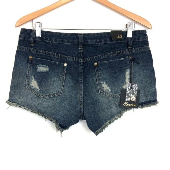 New Sparkle Women's Booty Shorts Sz 13 Jrs Fringe Rhinestones Raw Hem Destroyed - Picture 2 of 13